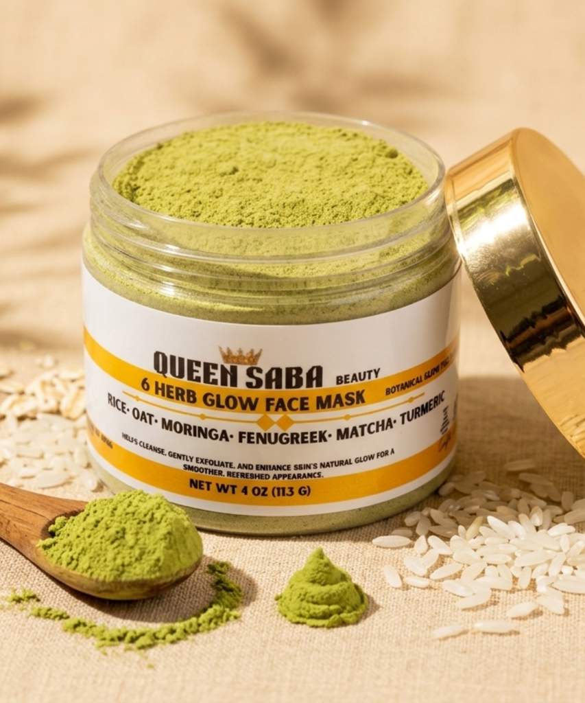 6 Herbal Glow Face Mask Powder, 4 oz Rice, Oat, Moringa, Fenugreek, Matcha & Turmeric,
